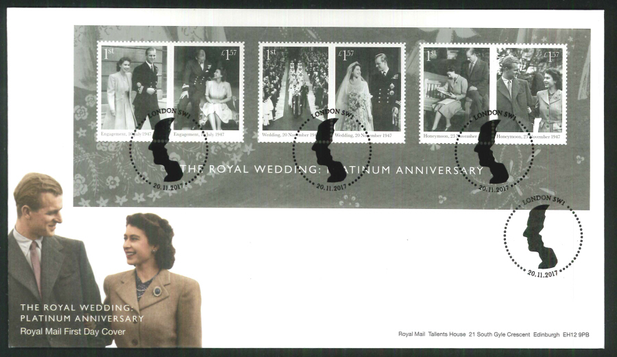 2017 The Royal Wedding Platinum Anniversary MS FDC - London SW1(Silhouette) Postmark